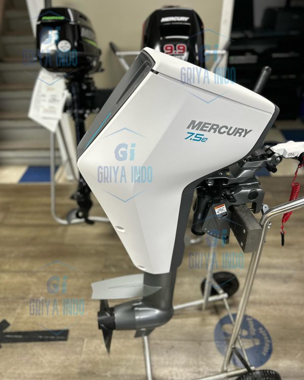 Lynton New Mercury Marine AVATOR 7.5e Electric Outboard Motor in action on a serene lake.